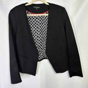Black Cropped Open Front Blazer Pattern Lining Officecore Quiet Luxury 80's